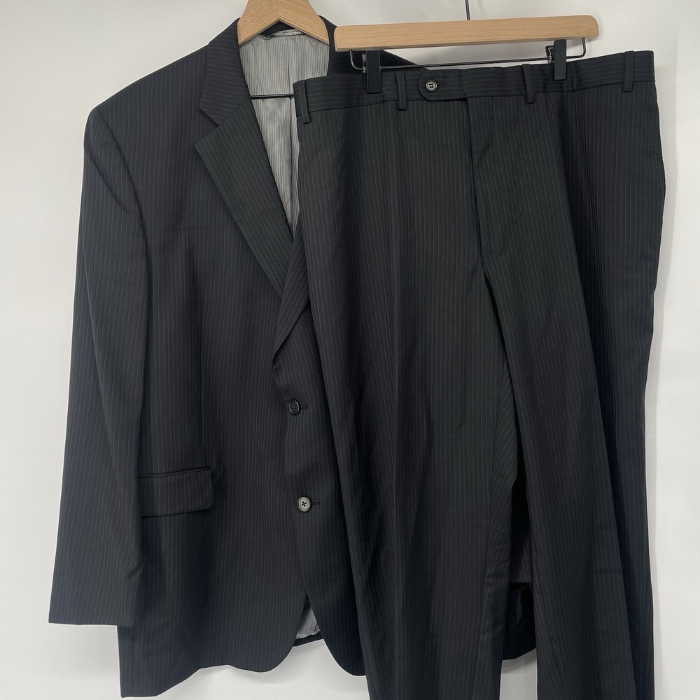Jack Victor Verona Mens Black Pinstripe 100% Wool Suit Super 100s 43R 39x30‎
